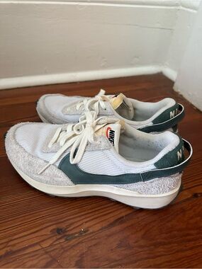 Nike Waffle White and Dark Green Retro Runner Sneakers